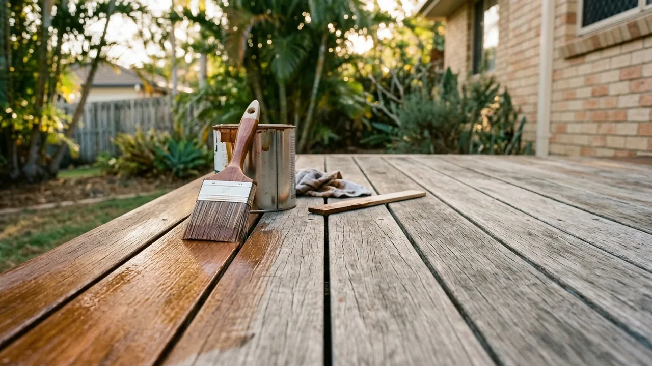 Brisbane painter detail relevant to "Should you paint or stain a timber deck in Brisbane's climate?"